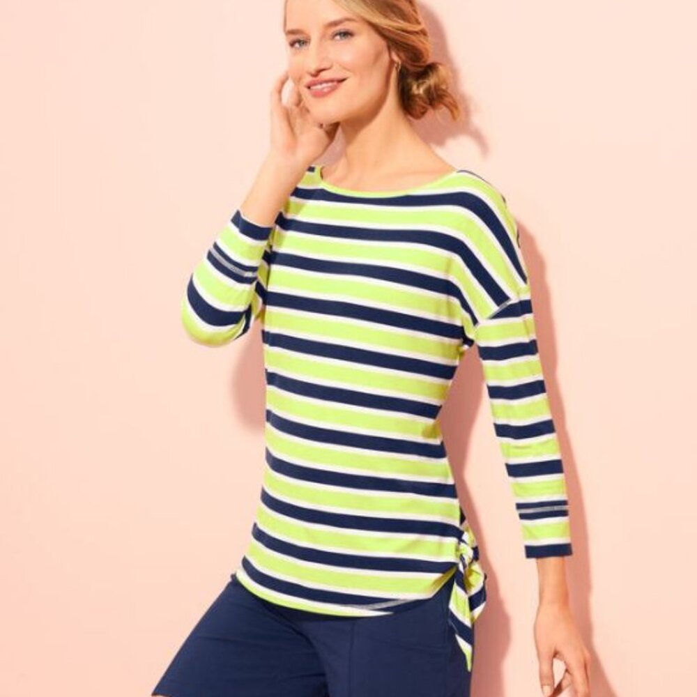 NWOT T by Talbots UPF 50+ Zingy Stripe Jersey Top With Side Tie - XS